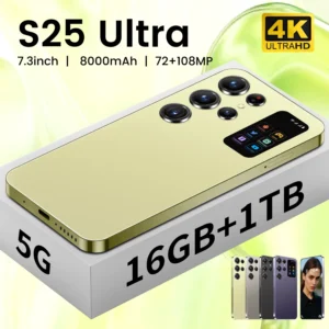 Budget Edition S25 Ultra 5G Smartphone 7.3" OLED HD Display 90Hz Deca Core CPU 108MP Rear Camera LTE CDMA 8000mAh