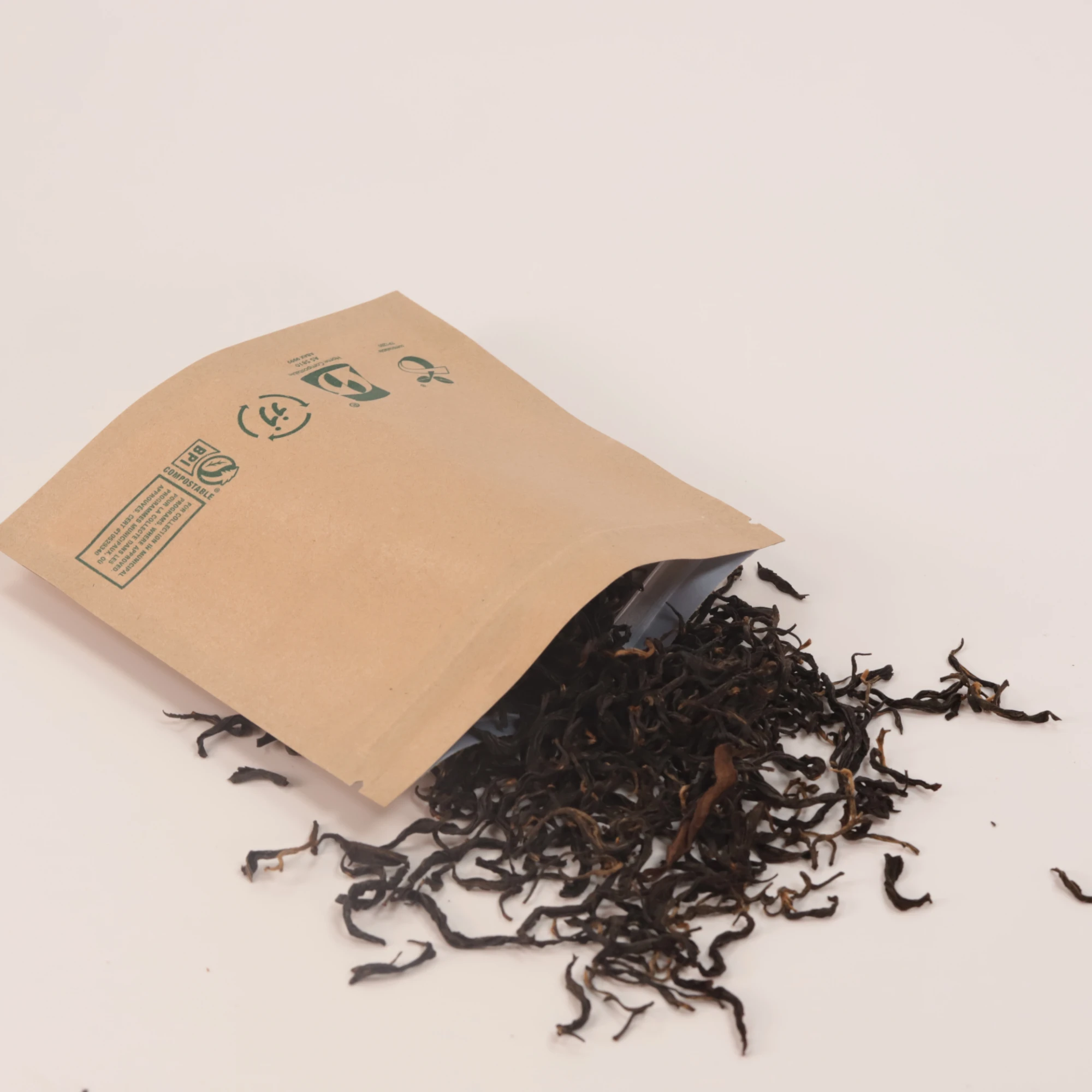 100% Biodegradable Paper Kraft Stand-Up Pouch Ziplok Smell Proof Packaging Custom Designed for Food Plastic Material