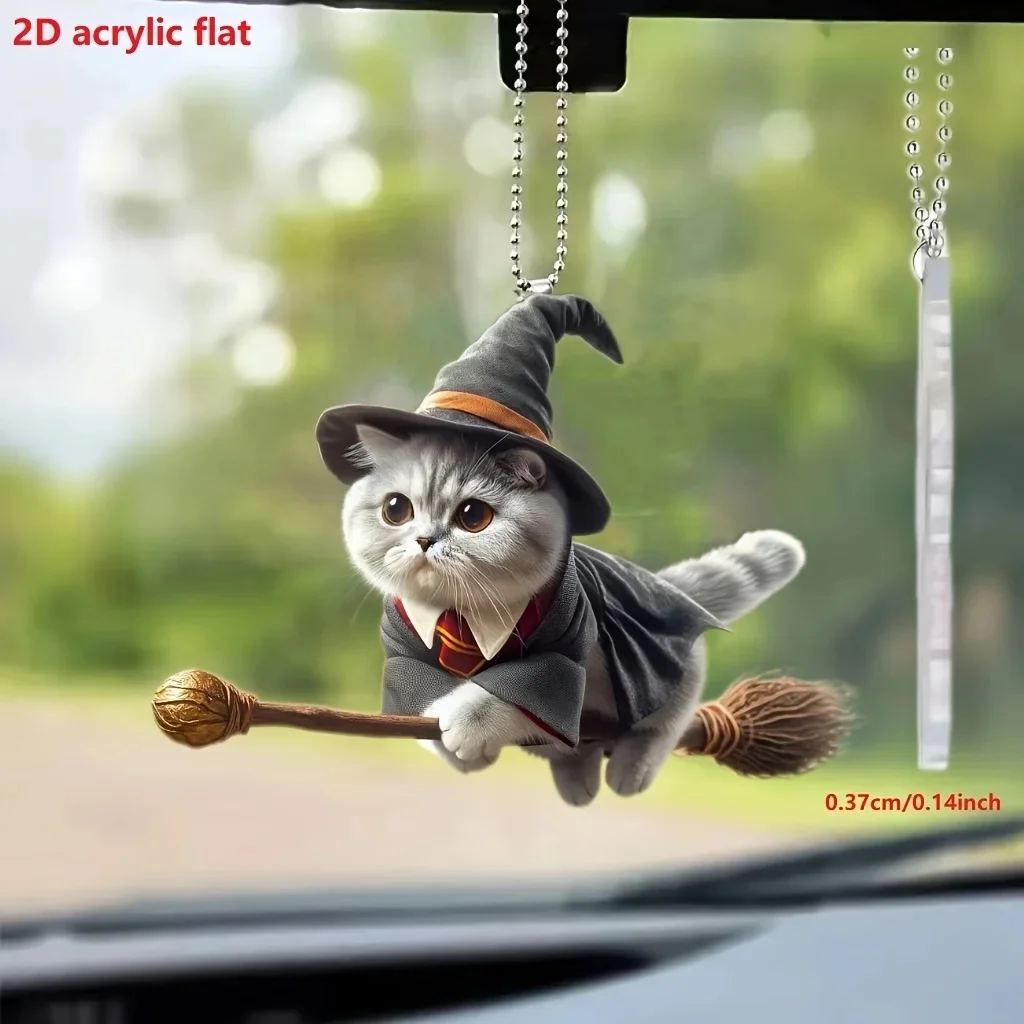 Cat Pendants Hanging 2D Acrylic Magic Flying Cat Rearview Mirror Decoration Pendant Cat Fashion Jewelry Necklaces for Women Pack of 10 - Image 3