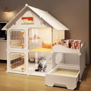 Cat Villa House-shaped Litter Box Toilet Integrated Household Extra Large Free Space Indoor Cat House Dog House Pet House
