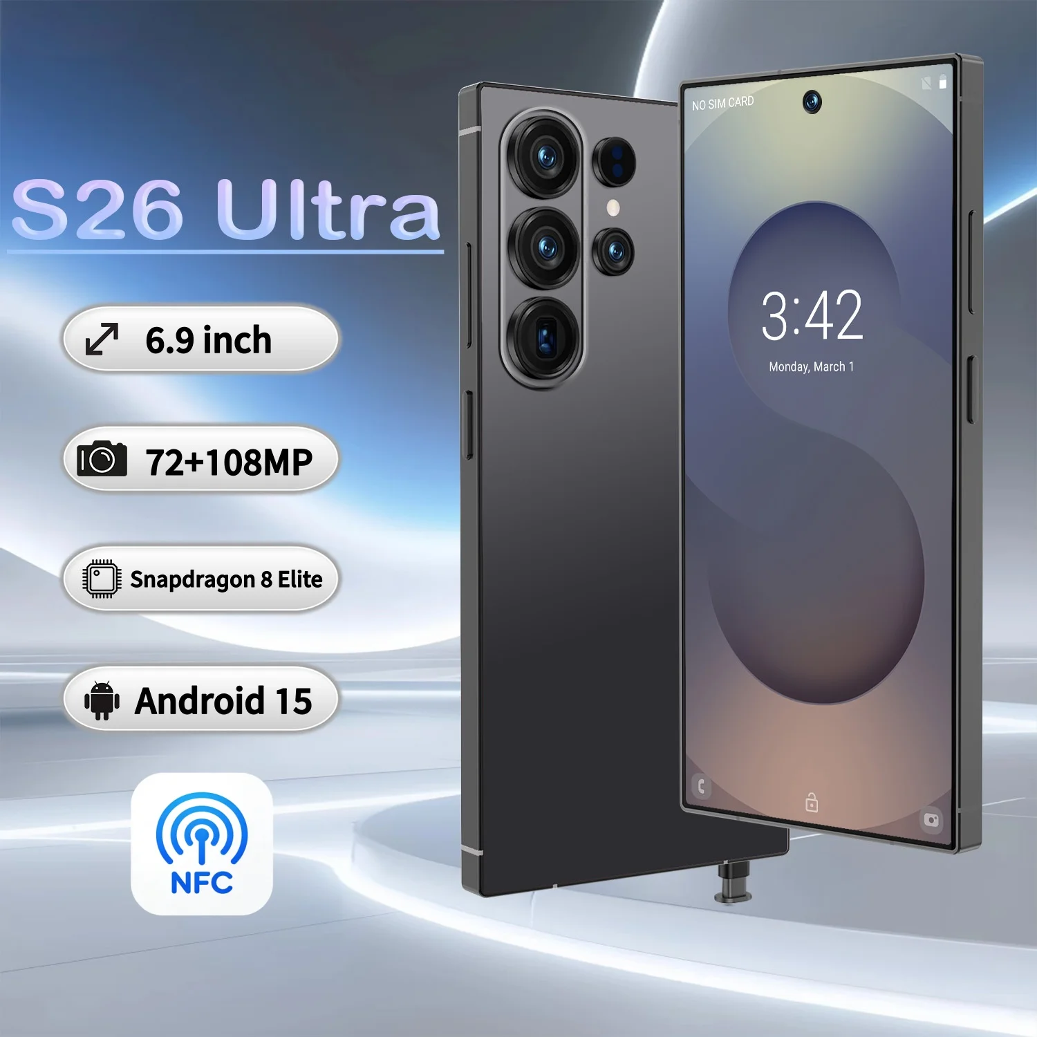 Large Battery New High Quality Mobile Phone S26 ultra 16GB + 1TB 5G NFC Smartphone 7.3inch Screen Mobile Phone