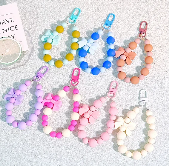 Cute Sweet Bow Silicone Wristlet Keychain Mobile Phone Strap Earphone Case Chain Straps Bag Purse Charm Pendant Accessories Pack of 20 - Image 2
