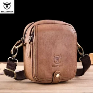 BULLCAPTAIN High Quality Satchel Men Small Crossbody Bags Messenger Bag Genuine Leather Shoulder Bag Men Casual Male Belt Bag's Pack of 2