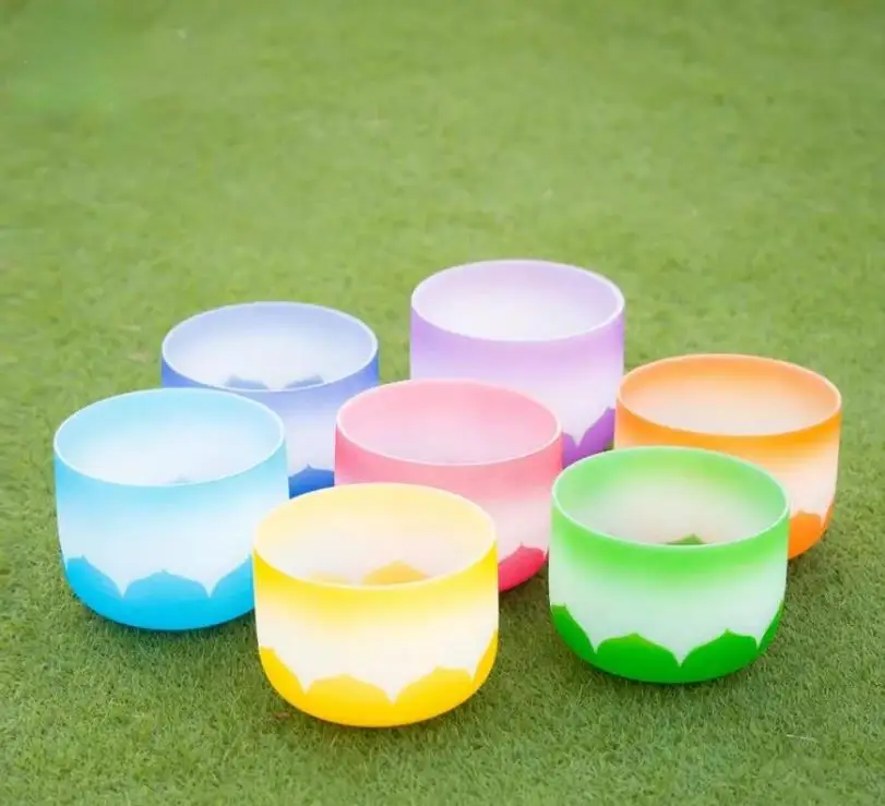 Petaloid Pattern 6"-12" Chakra Quartz Crystal Singing Bowl Set Musical Instruments for Healing Meditation & Reduced Pressure