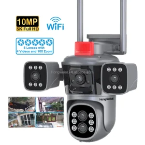 HongGlobal 10MP Outdoor Wireless PTZ Surveil CCTV Camera 360 IP Home 5K Five Lenses 10X Zoom WiFi Security Network Camera