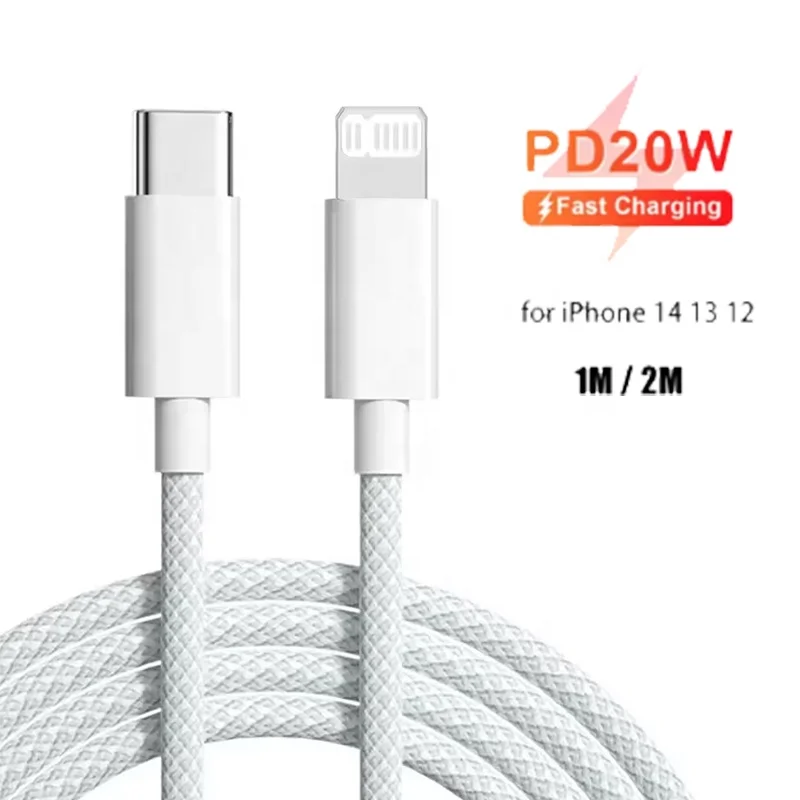 High Quality Nylon Braided PD 20W USB C 8Pin IOS Fast Charger Cable for IPhone16-11 Pro Max USB-C Charging Cable Kable Pack of 10
