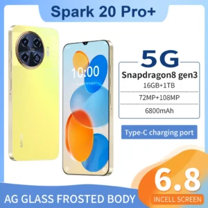 Tecno Spark 20 Pro 5G Android Smartphone with HD Screen 2 Sim Security Camera for Google Play Hot 40 Stocks Unlocked-