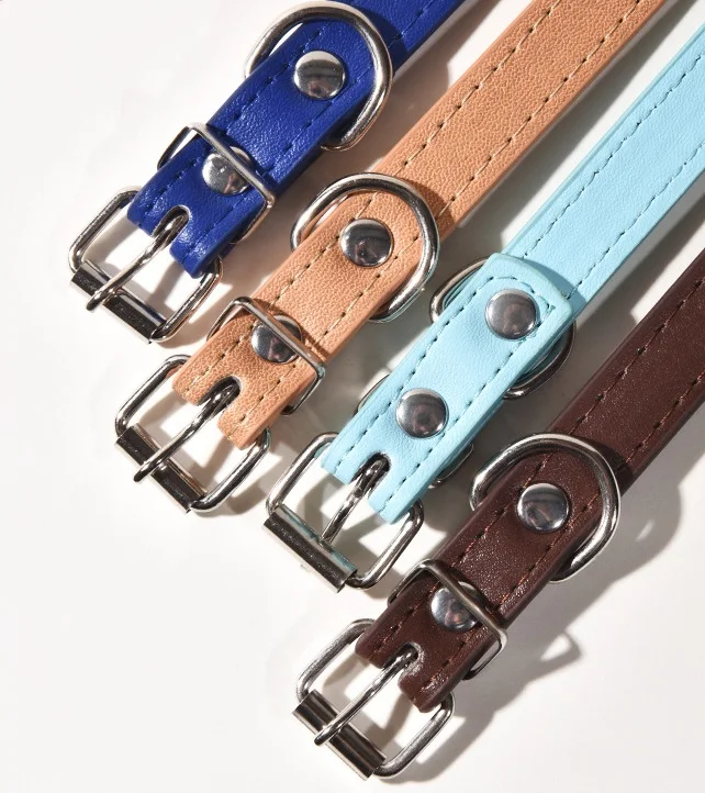 Hot Selling Solid Color PU Pet Collar Adjustable Waterproof Simulation Leather Necklace for Puppy Dog Cat Candy Color - Image 2