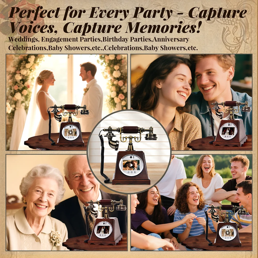 New 128GB Storage Full HD 1080P Video Audio Guestbook Telephone Walnut Vintage Design for Home Hotel and Parties - Image 3