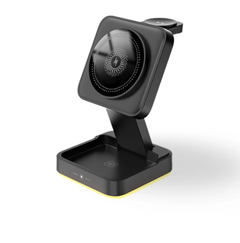 Multi-function Foldable Wireless 3 in 1 Charging Station Magnetic Phone Chargers for Smart Watch Earphone Phone with Led Light