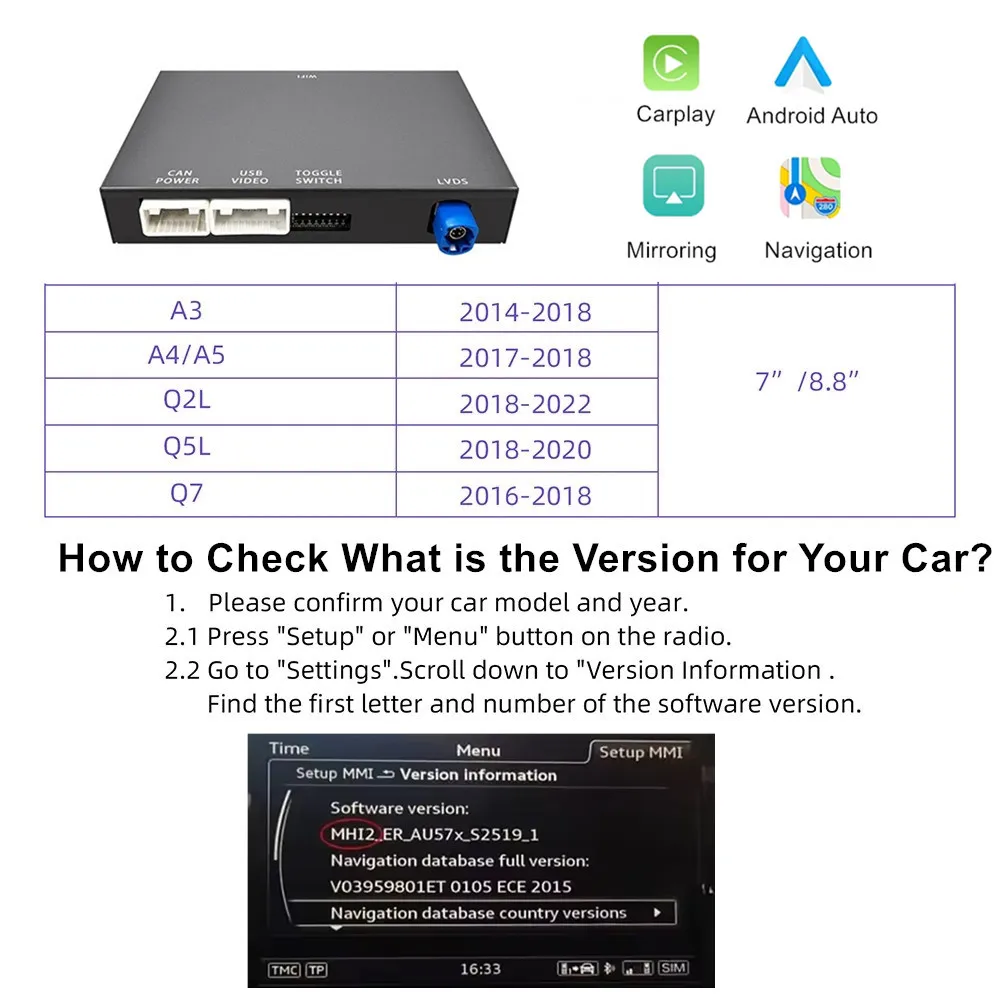 Carabc Wireless Apple CarPlay Android Auto Kits for Audi Car Android Video Player A3 A4 Q2 Q5 Q7 MIB - Image 3