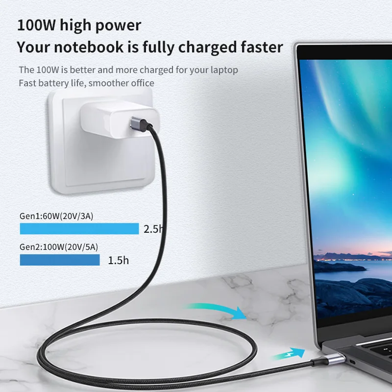 High Quality 100W Fast Charging USB 3.2 Type-C to Type-C Nylon Data Cable for Laptop Phone Computer & Earphone with Smart Chip Pack of 10 - Image 4