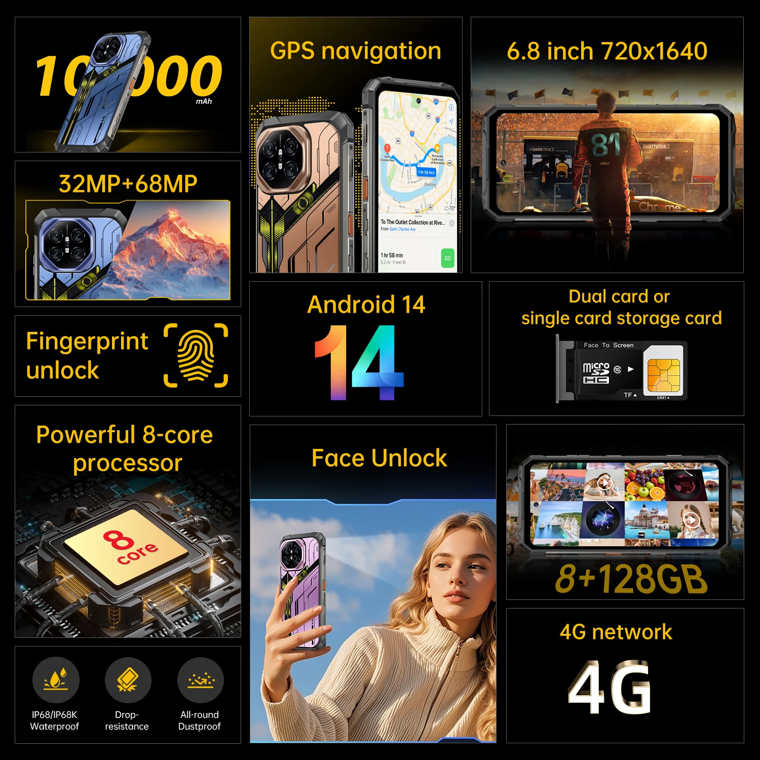 RuggedX 8GB+128GB IP68 Waterproof Dustproof NFC Rugged Phone 10000mAh 32MP+68MP Night Vision 4G Rugged Cellphone - Image 4