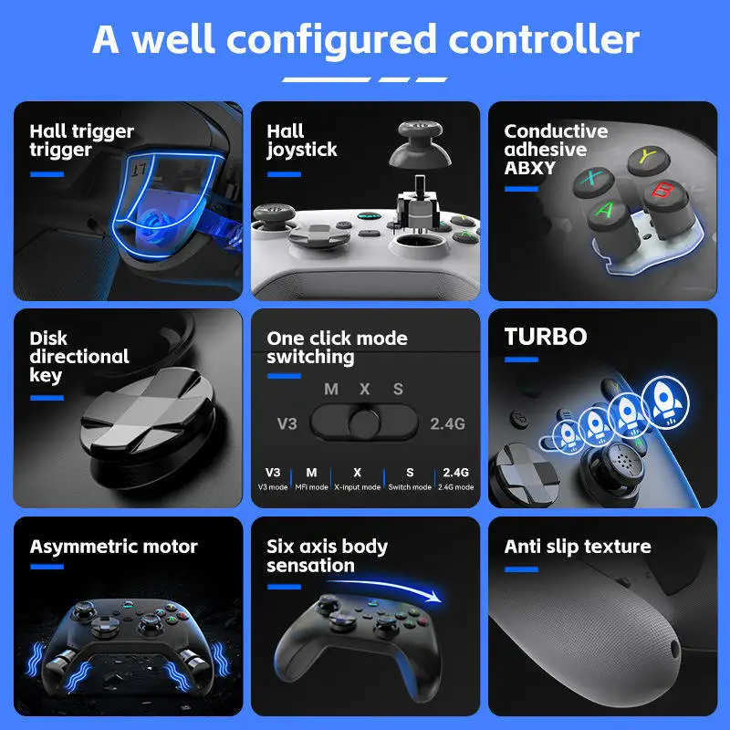 G6 BT Wireless Compatible Game Controller for IOS/Android Gamepad PC Hall Rocker Six-axis Dual Vibration Joystick for Switch 2 Pack of 2 - Image 3