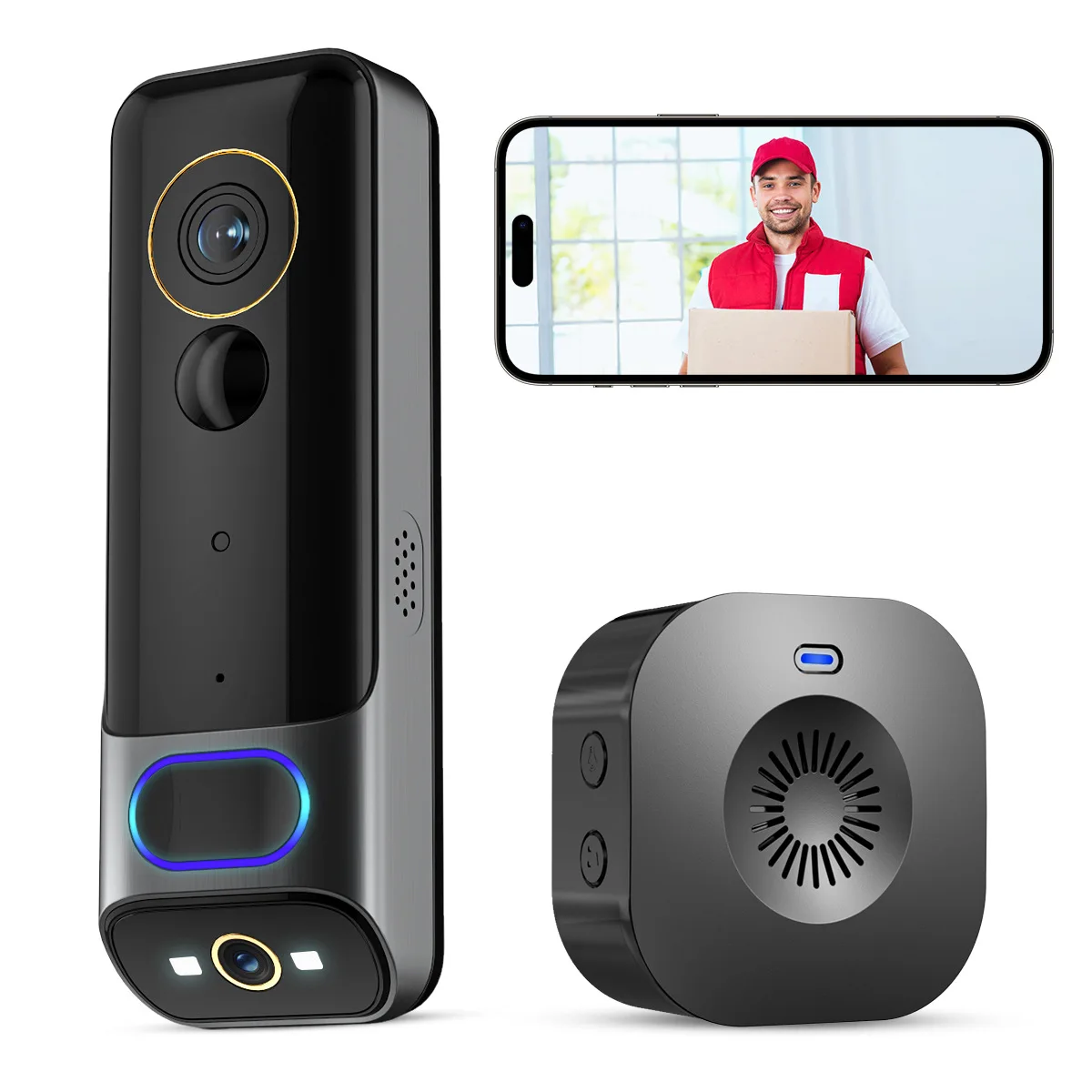 Dual Lens 5MP WIFI Smart Waterproof Two-Way Audio Wireless Video Doorbell with Low Power Dual Doorbell Phone Camera
