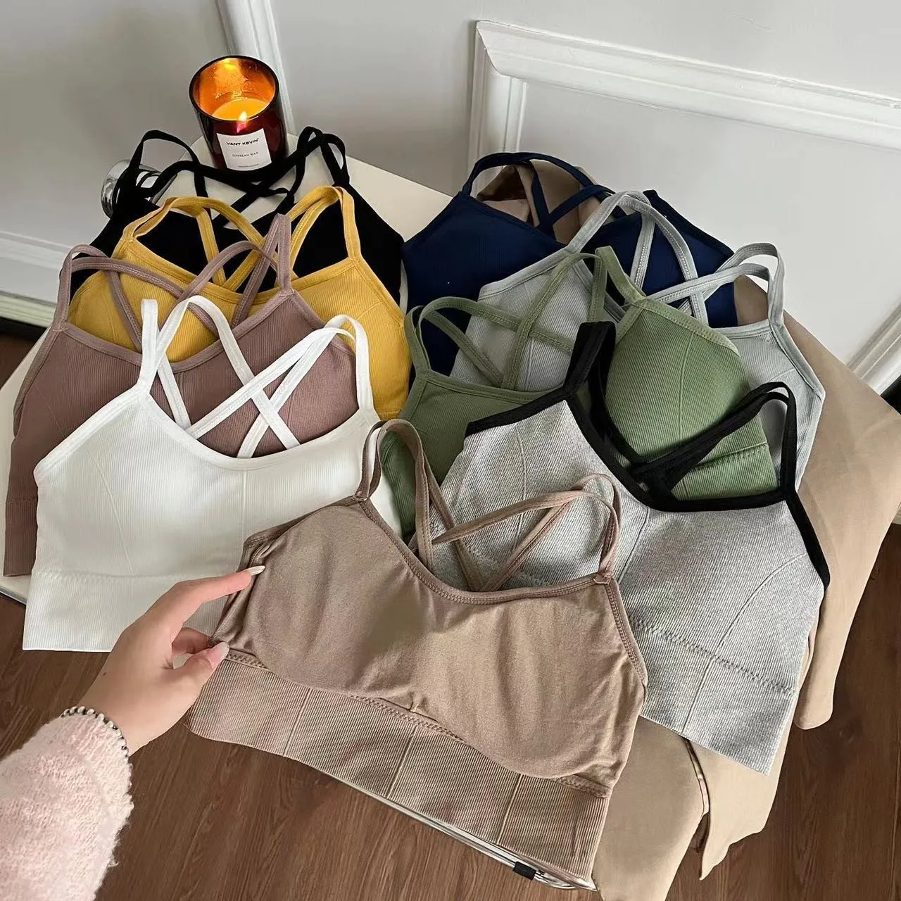 Trendy Beautiful Back Halter Wrap Bra Vest Underwear Pads One-piece Underwear Bottoming Sexy Bustier Vest for Women Pack of 5 - Image 4