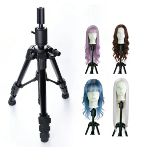 Professional Wig Stand Tripod with Non-Slip Base Adjustable Mannequin Head Stand with Hook Heavy Duty Manikin Head Tripod