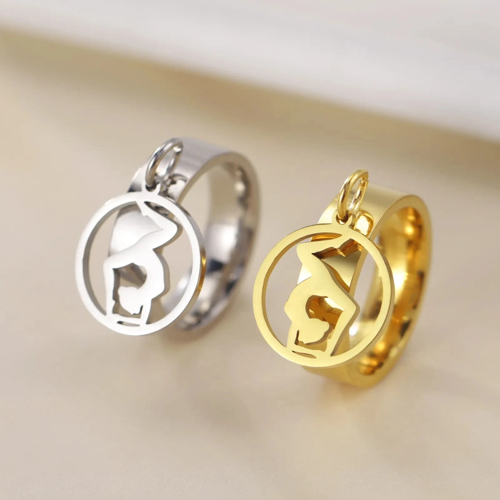 Stainless Steel Gymnast Sport Yoga Meditation Rings for Women Men Jewelry Finger Ring Party Birthday Gift Wholesale Pack of 10