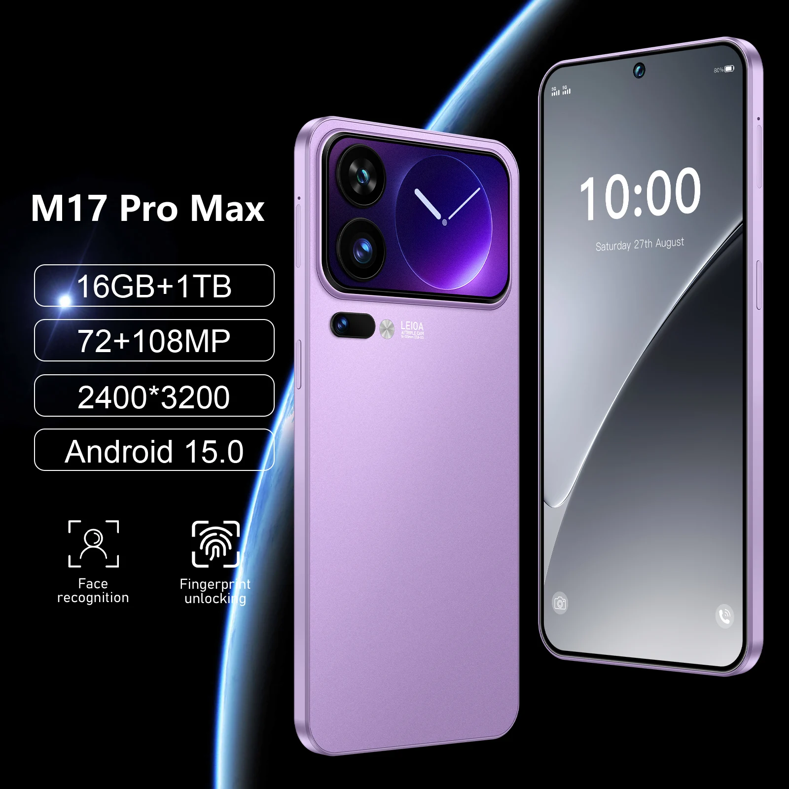M 17 Pro Max Phone Smartphone With Large Battery Mobile Phone With Features - Image 2