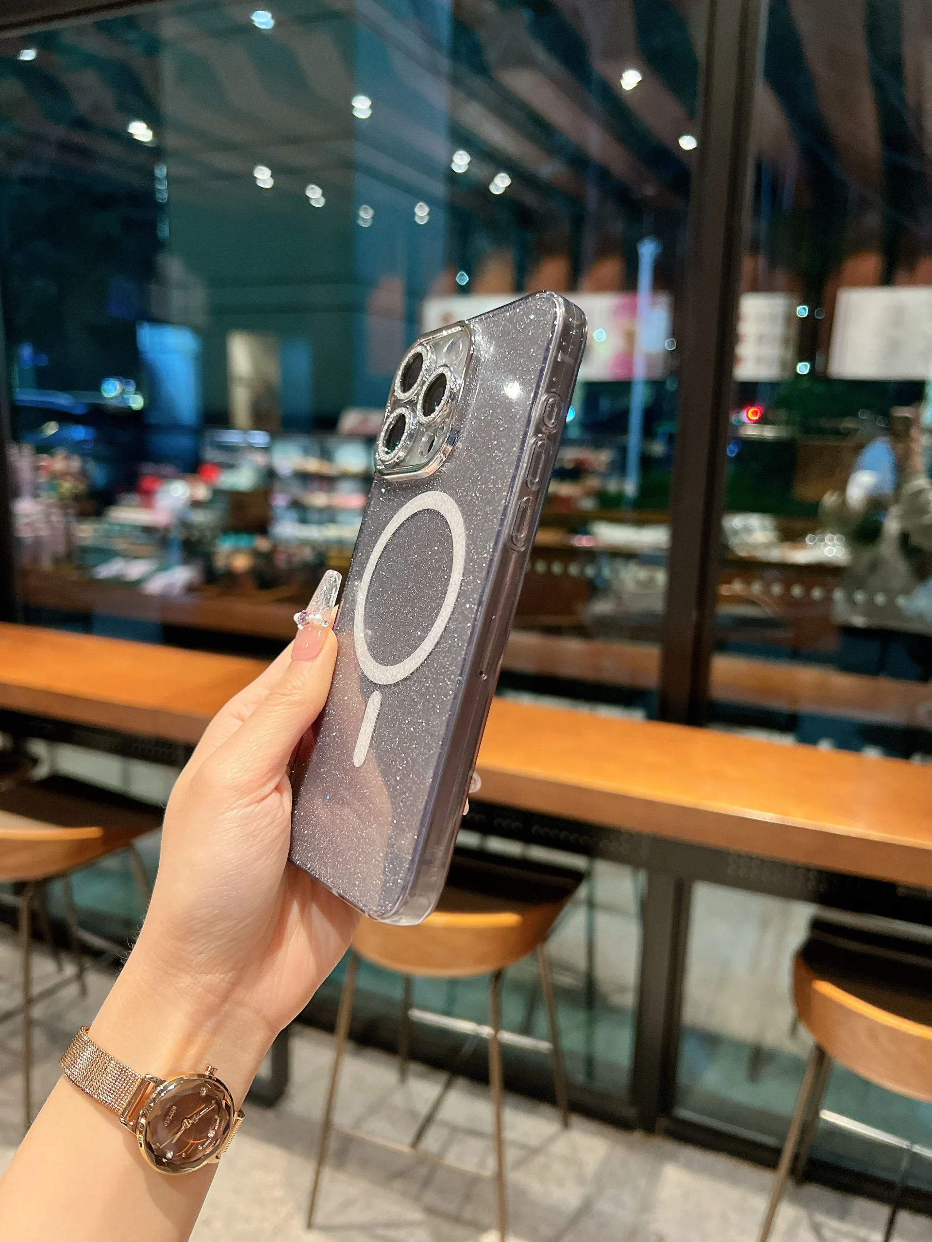 Fashion DIY Glitter Electroplate Clear Magnetic TPU Case for 17/16/15/14/Plus/13/12/11 Pro Max Wireless Charging Pack of 2 - Image 3