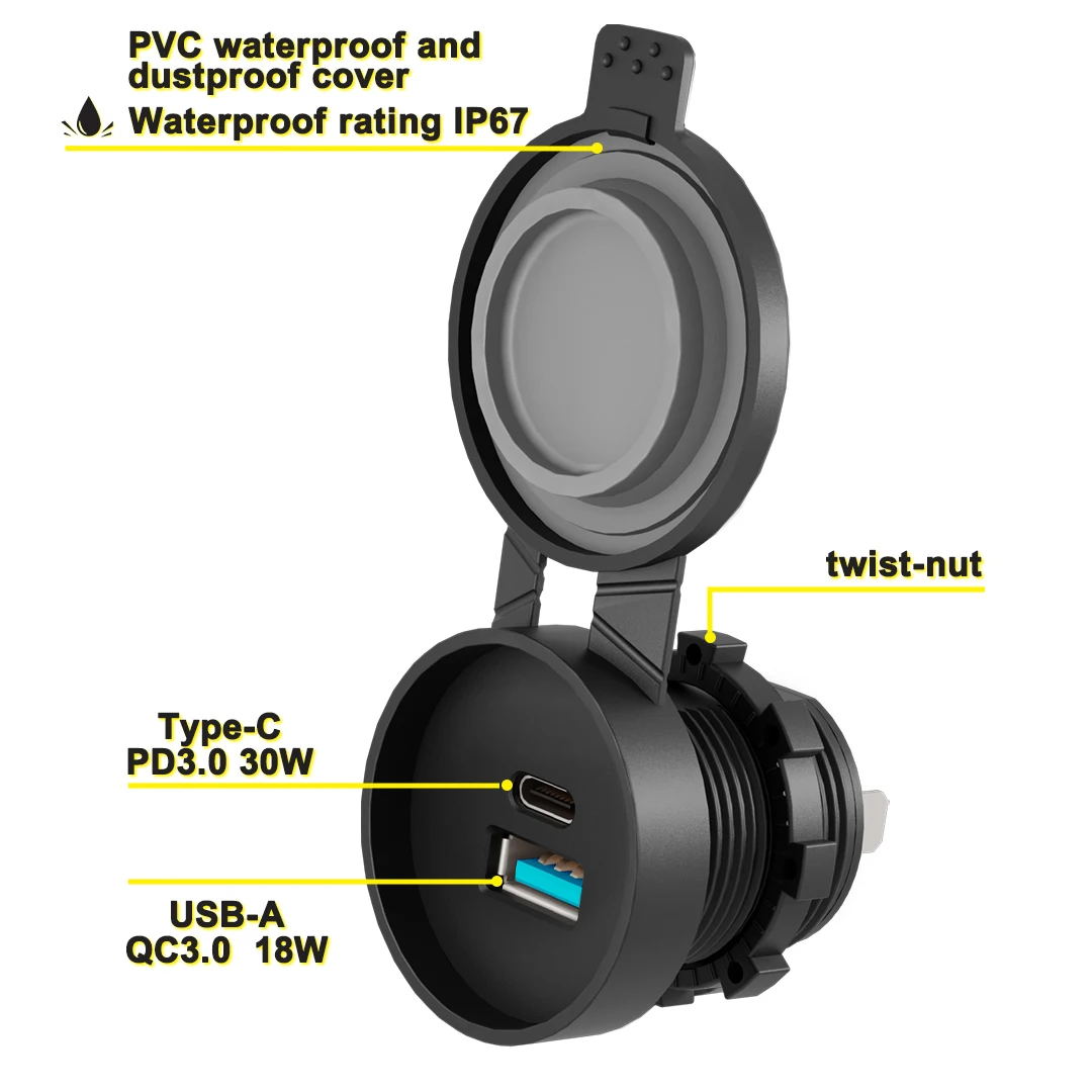 Factory Fast Charging 12-24v Modern Design Quick Charger Type C USB QC3.0 PD3.0 Usb Port Charger Outlet Socket for Cars - Image 4