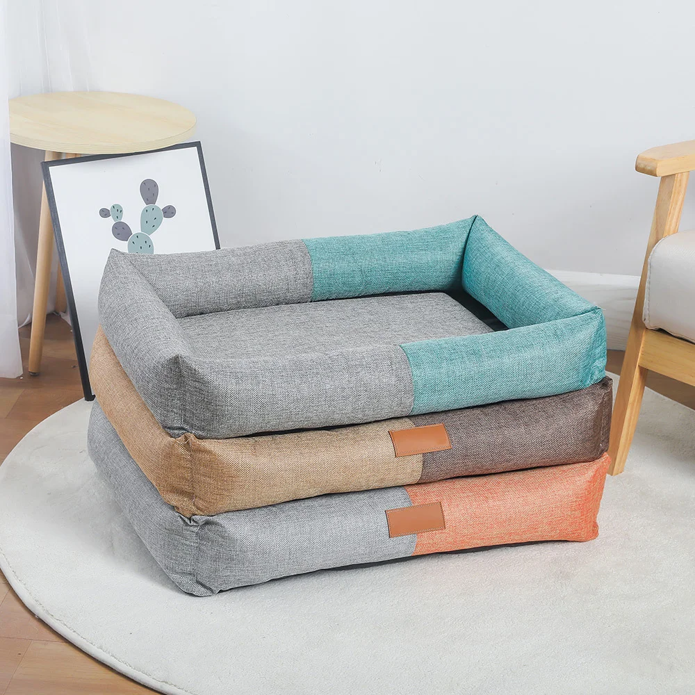 Eco-Friendly Cotton Linen Pet Bed Square Dog and Cat Nest with Detachable Zipper Breathable Solid Pattern Pack of 5 - Image 2