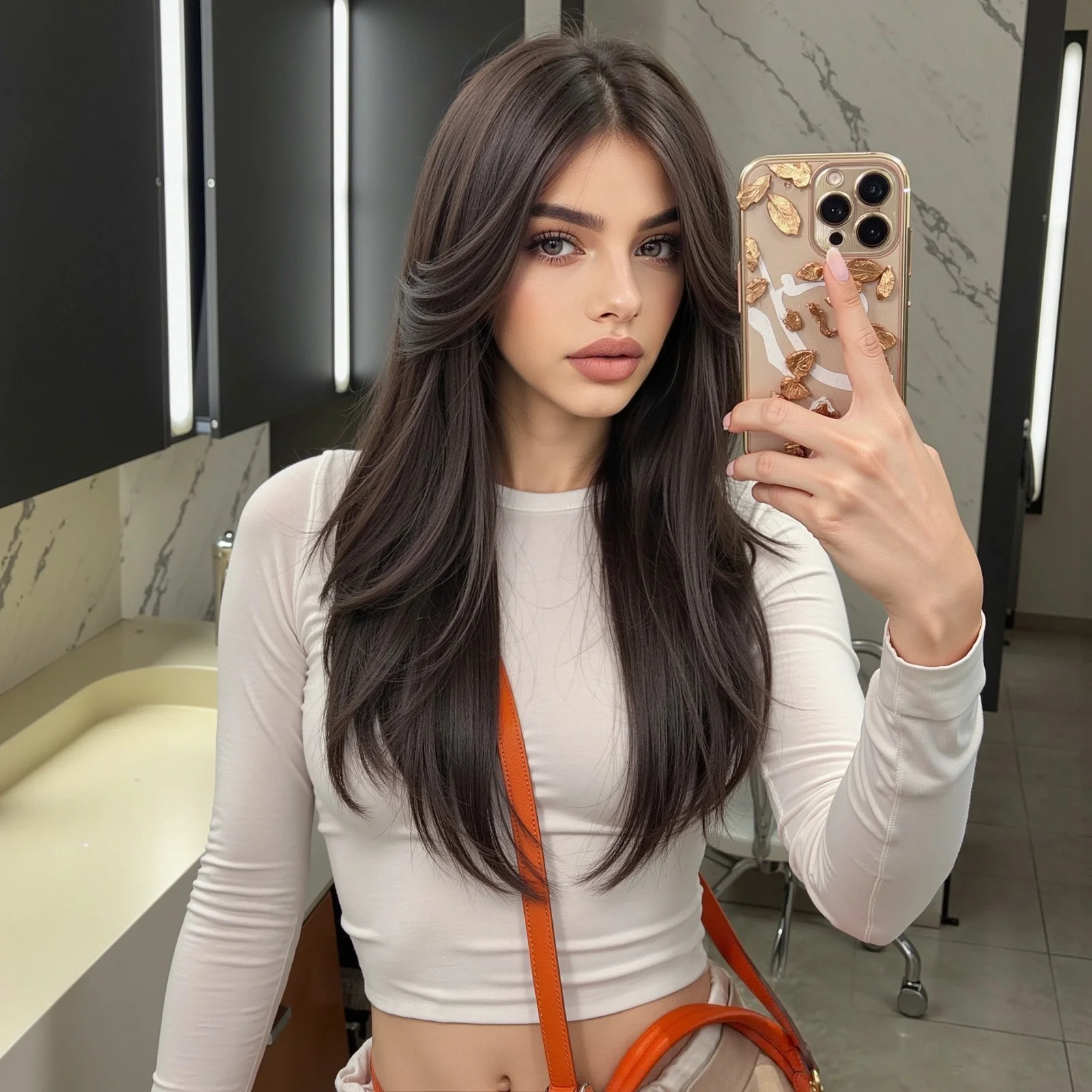 Heat Resistant Fiber Wig Dark Brown Natural Black Straight Hair With Bangs Wig Breathable Cap Real Photo 24inch - Image 2