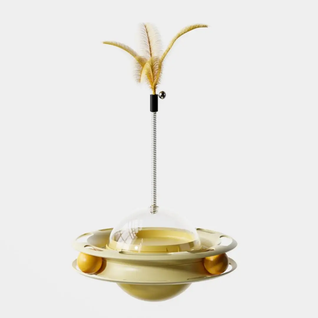 Interactive Tumbler Carousel Cat Toy with Teaser Stick for Slow Feeding Boredom Relief Training Puzzle Treat Dispenser Cat Toy Pack of 2