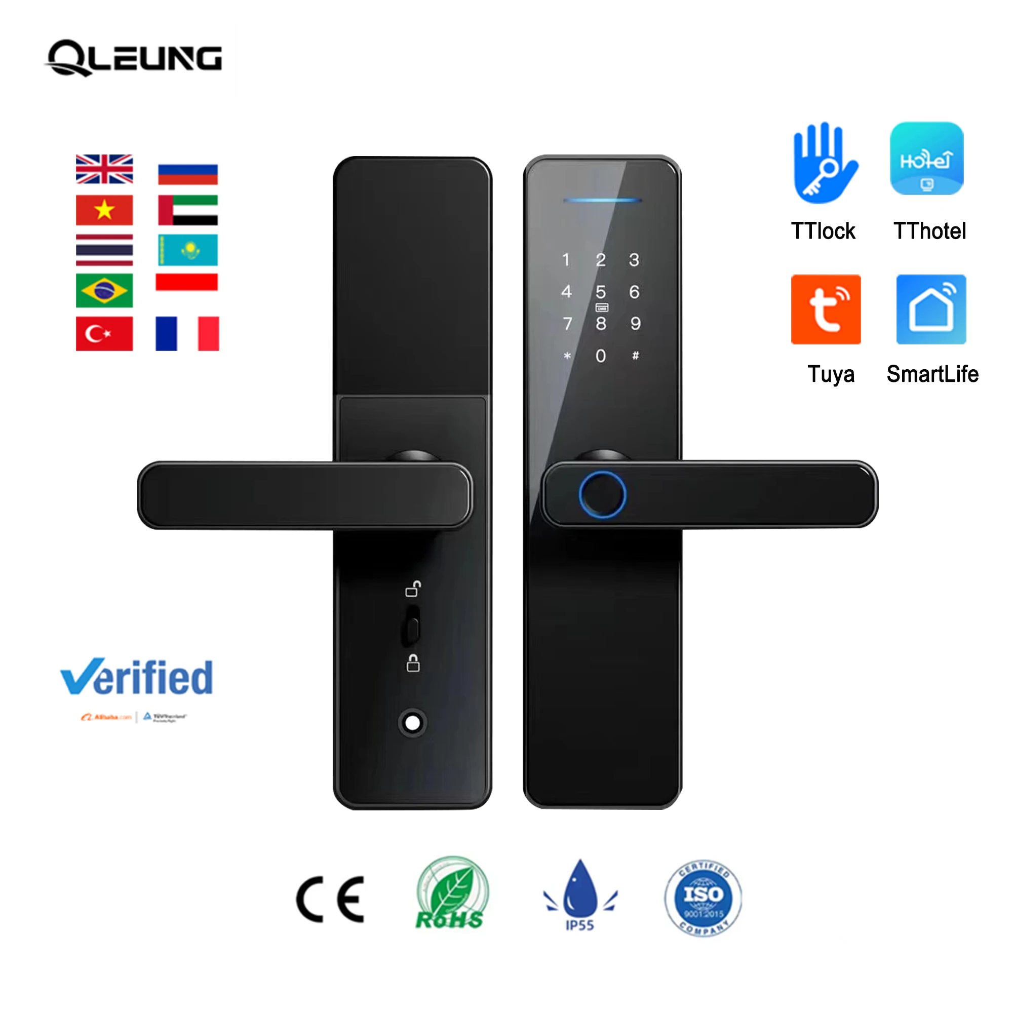 WiFi APP Control Intelligent Fingerprint Key Password Card Tuya Smart Home Wood Door Lock