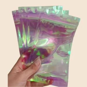 Premium 100pcs 9*12cm Resealable Smell Proof Laser Zipper Bags for Cosmetic Jewelry Pendants Packing-Slide Ziplock