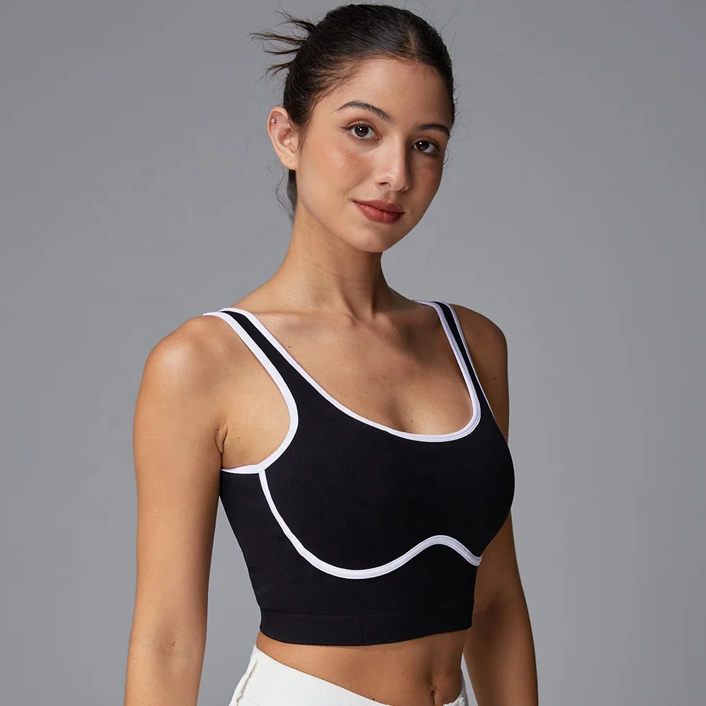 Black Simple Slimming Effect Beautiful Back Design High-Elasticity Sports Underwear Slimming Yoga Bra Pack of 2 - Image 4