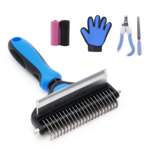 OEM ODM Manufacturer 5 in 1 Cat Dog Pet Hair Dematting Deshedding Grooming Brush Tool Set Kit with Pet Glove and Nail Clipper Pack of 2