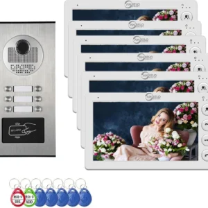 Anjielo 7 Inch Smart Video Intercom 4-Wired Doorbell RFID Unlock 6 Unit Multi-Apartment Outdoor Touch Screen 1080P Night Door