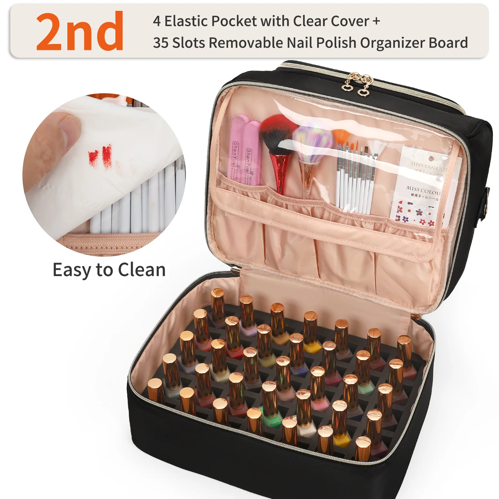 ReIaveI Professional Open Detachable Black Nylon Nail Polish Organizer Bag Nail Lamp Tools Storage Case for Nail Technician - Image 4