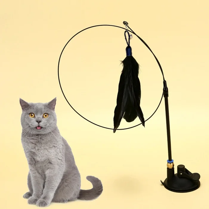 Factory Small Cat Teaser Toys Natural Bird Feather Strong Suction Cup Hands-Free Auto Detachable Wire Rod Cat Interactive Toys - Image 3