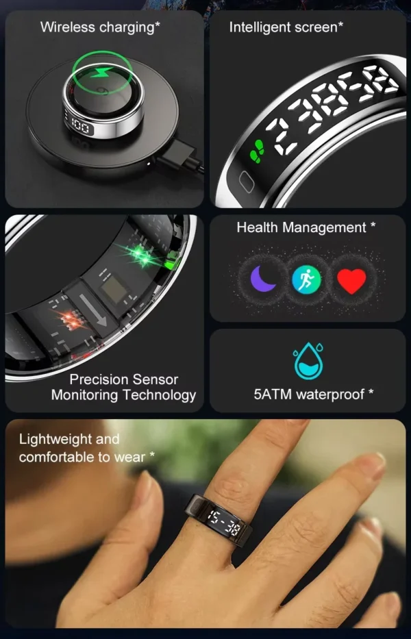 R11 Smart Ring Touch Screen Display Health Fitness Tracker Heart Rate ...