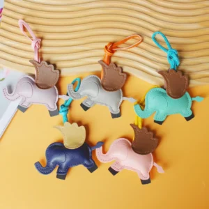 Popular New Baby Elephant Keychain PU Leather DIY Flying Elephant Splicing for Girls' Bags and Car Key Pendants Pack of 20