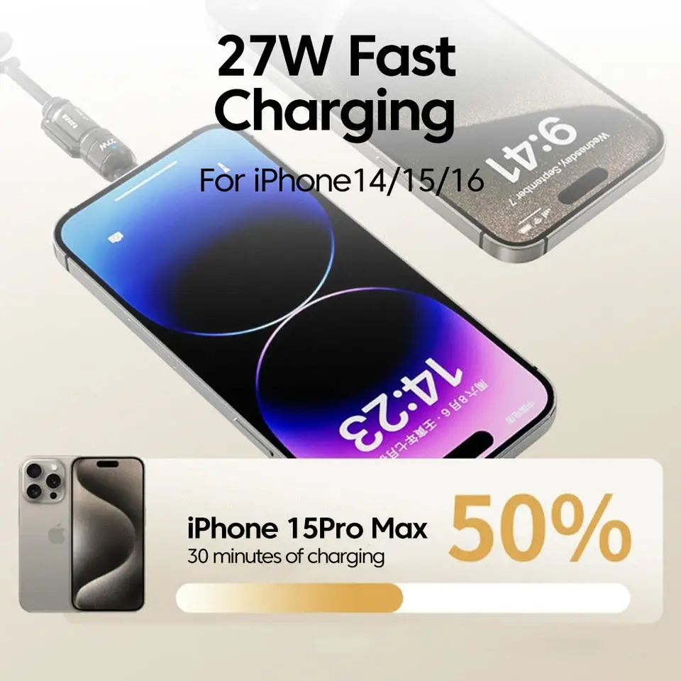 65W 5A Fast Charging TPE 4-in-1 USB-C//Spring Telescopic Mobile Phone Data Cable for iPhone for Pack of 200 - Image 3