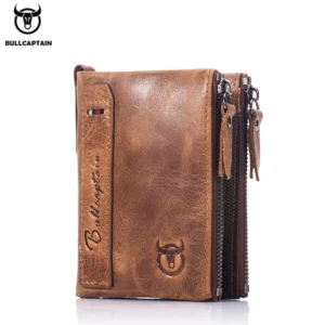 BULLCAPTAIN Credit Card Coin Bag Fashion Retro Rfid Blocking Short Men Wallets Zipper Buckle Short Money Wallet Card Holder Pack of 2