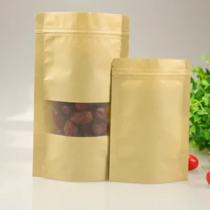 Custom Printed Brown Kraft Paper Stand up Bag Food Grade Zipper Packaging Bags Stand Pouches Food Mylar Bag with Window