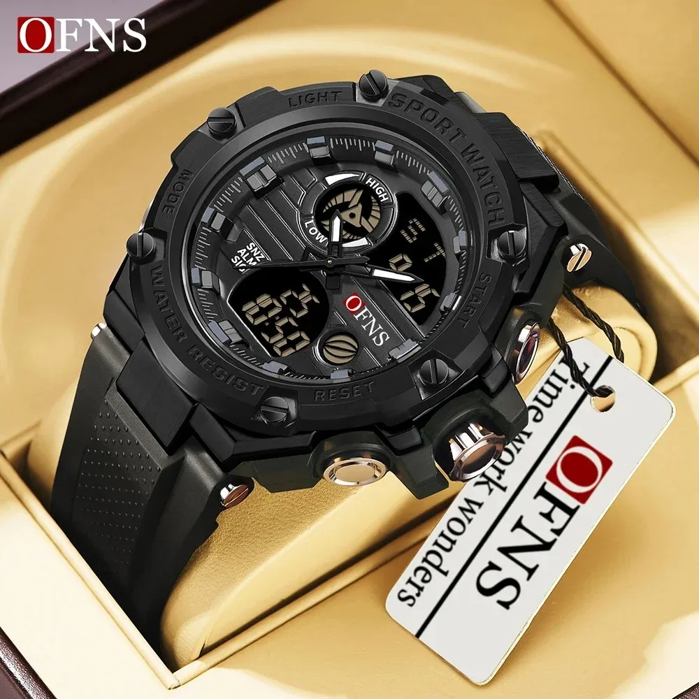 OFNS 3196 Top Brand New Sport Men's Watch Fashion 50M Waterproof Dual Display Wristwatch Male Clock Stopwatch Relogio Masculino Pack of 2 - Image 2