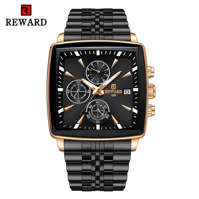 Reward 81100 Men's Stainless Steel Wristwatch Waterproof Luminous Sport Chronograph with Date & Stopwatch 40mm Dial Diameter Pack of 2 - Image 2