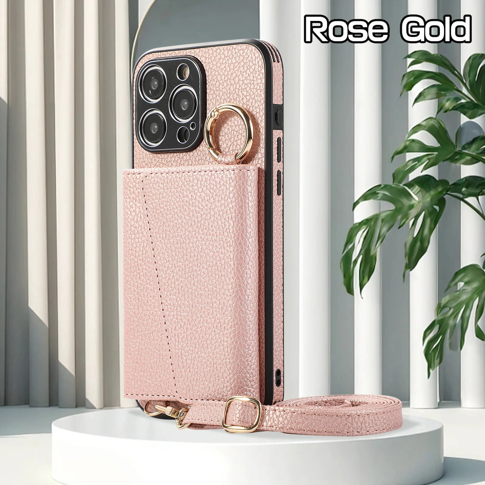 16 15 14 Pro Max Case with Mirror StrapFoldable PC+TPU Luxury Card Holder Wallet Mobile Phone Bag Case For iPhone 17 Pack of 2 - Image 2