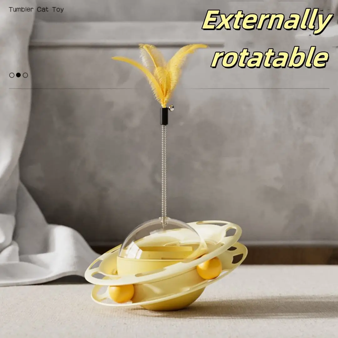 Interactive Tumbler Carousel Cat Toy with Teaser Stick for Slow Feeding Boredom Relief Training Puzzle Treat Dispenser Cat Toy Pack of 2 - Image 2