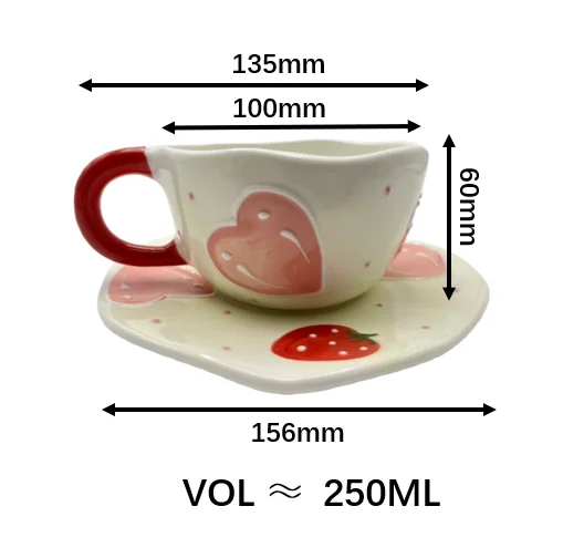 Japanese Retro Handmade Irregular Ceramic Cup With Plate Printed Coffee Mug Unique Patterned Tea Cup Set Pack of 2 - Image 4