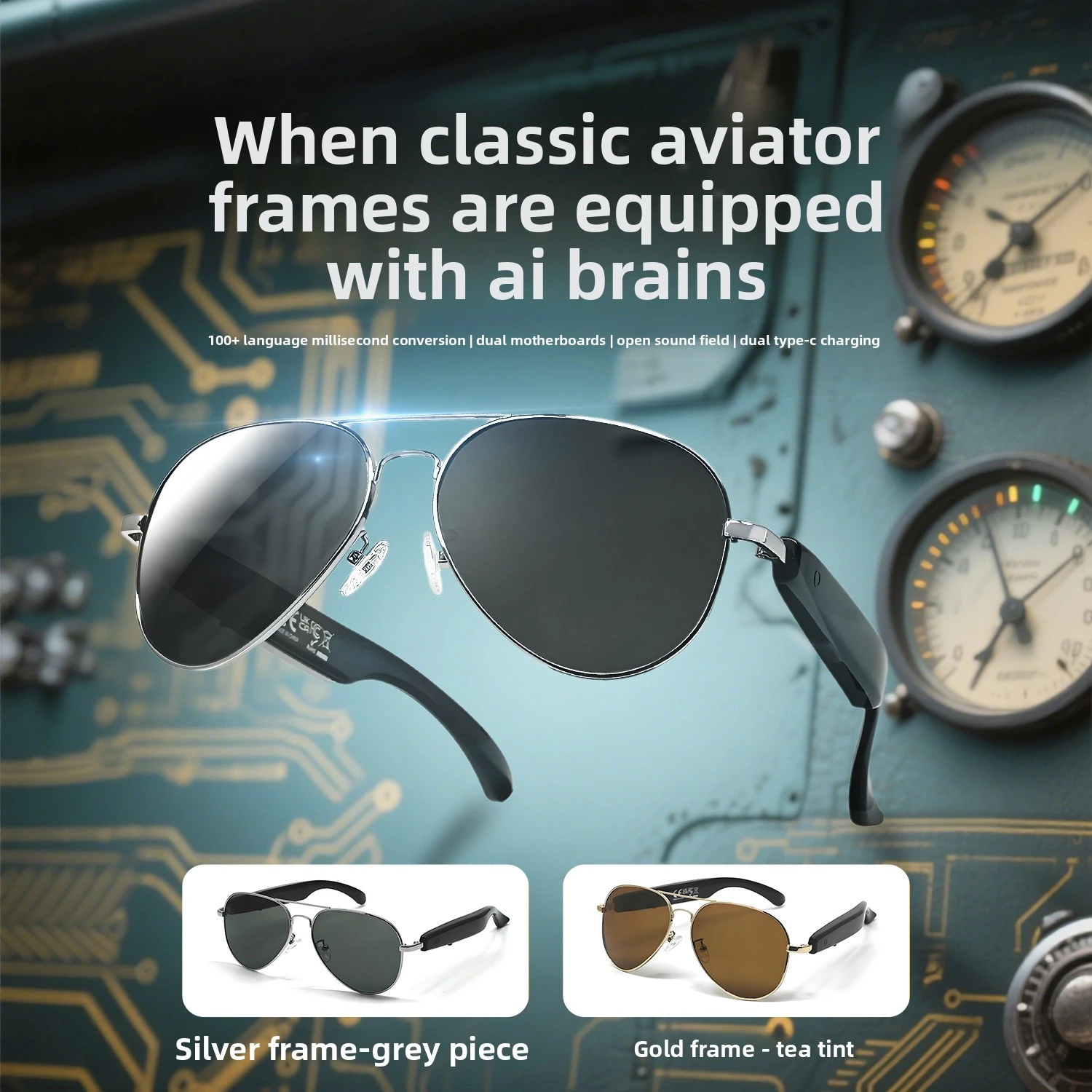 MZT-F18 New AI Translation bluetooth 100 Multi-language Real-time Translation Glasses Listen to Music Call Smart Glasses