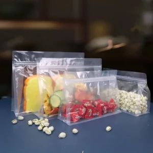 Custom Flat-Bottom Eight-Side Sealed Transparent Zipper-Lock Plastic Stand-Up Bags for Dried Fruits, Food & Rice