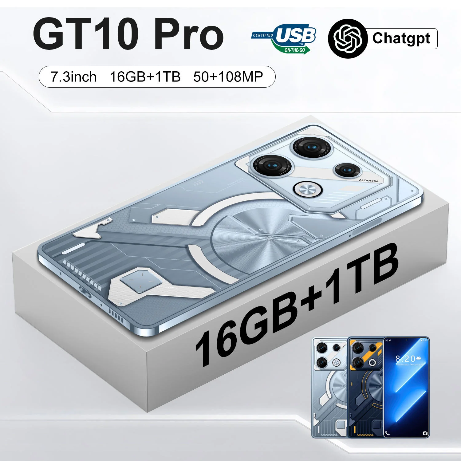 Big Screen GT10pro 6.5 Inch Full Screen 16G+1TB Android14 4G Smartphone Face ID Dual SIM Gaming Unlocked Mobile Phones - Image 3