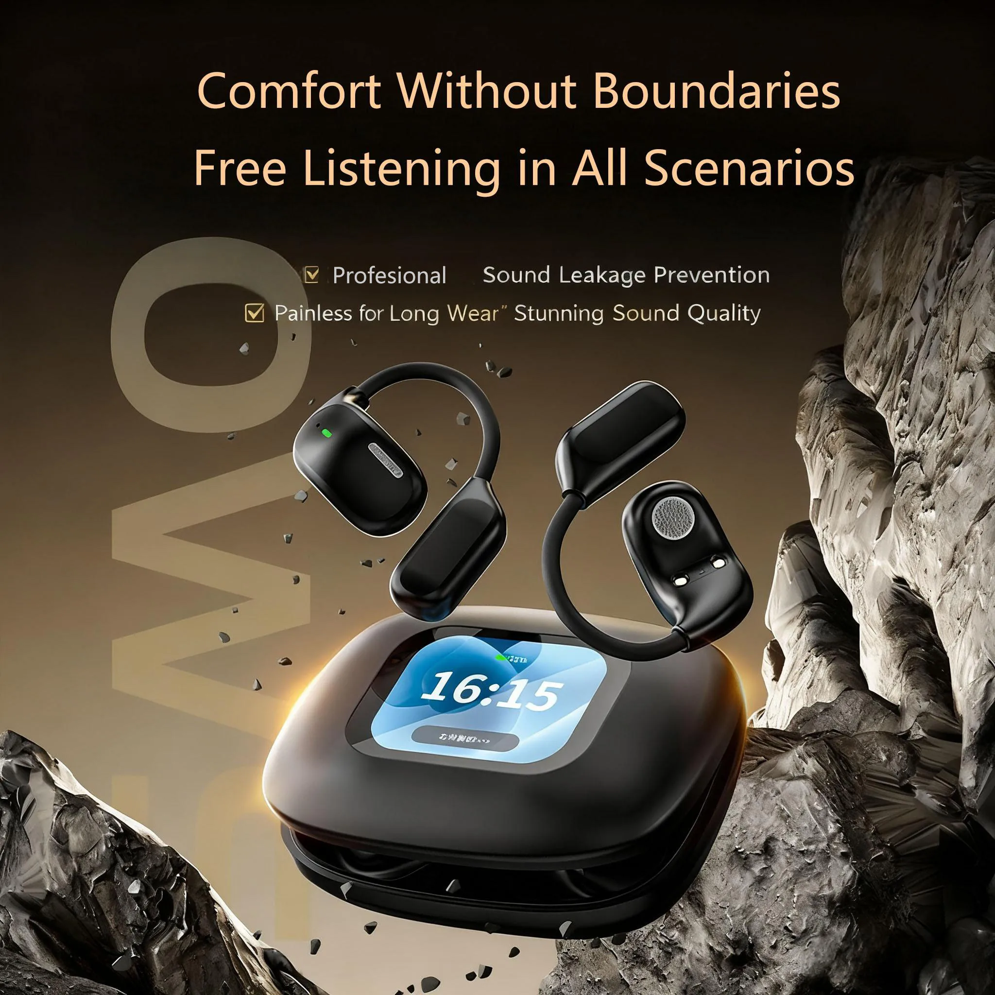 Ai Translator Smart Screen Control Earbuds Gaming Stopwatch BT V5.4 Waterproof Wireless Digital Display Air Conduction Ear Hook Pack of 3 - Image 2