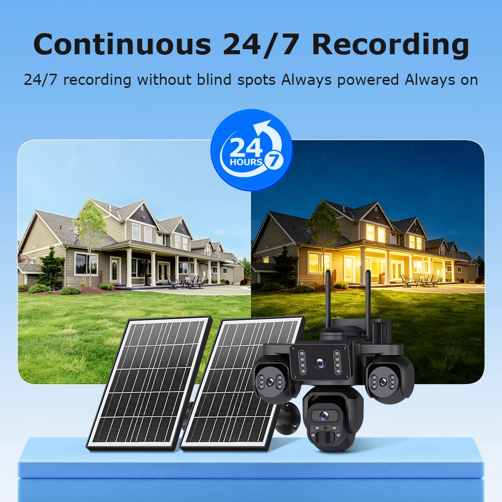Economic 20MP Real 4 Lens 4 Screens AOV Wifi Security Tracking IP66 Human Detection PIR Alarm 24/7 Working Solar Battery Camera - Image 3